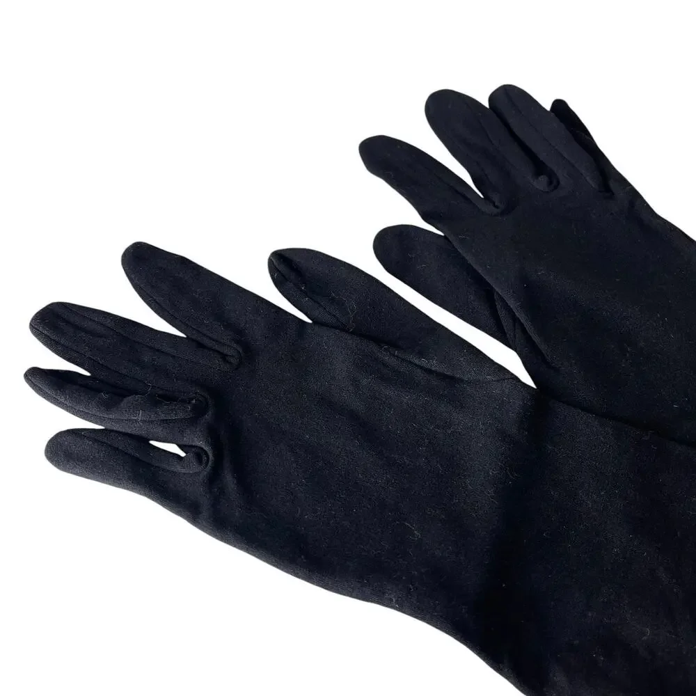 Vintage 80s Black Nylon Driving Gloves S/M Lightweight Mid-Length Evening Classy